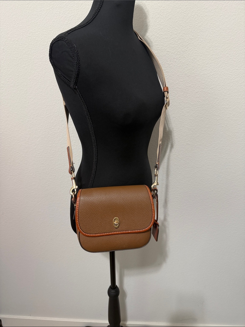 Dooney & Bourke Pebbled Leather Crossbody in Brown with Tan Strap